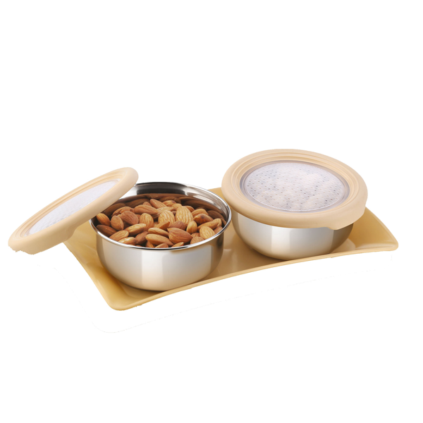 Jewel Occasion Stainless Steel Containers Set of Two with Tray - Brown